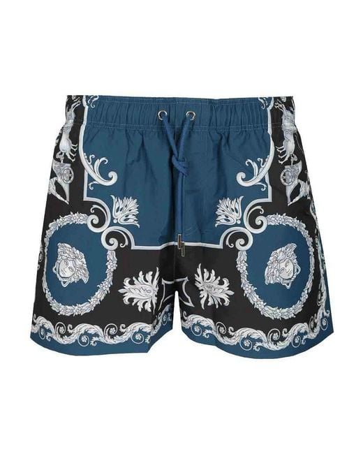 Versace Blue Baroque Swim Shorts for men