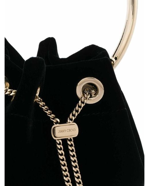 Jimmy Choo Black Bon Bon Velvet Bucket Bag
