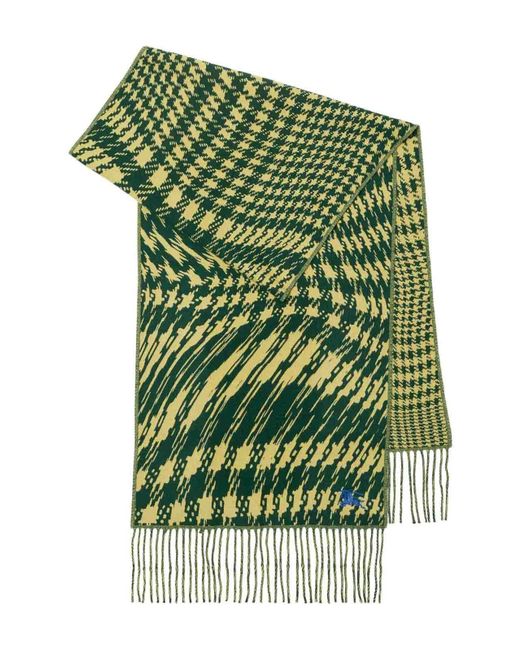 Burberry Green Warped Houndstooth Scarf