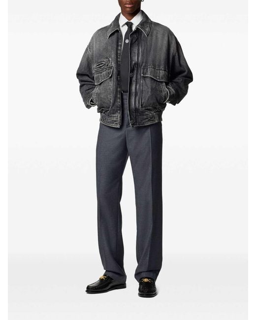 Versace Blue Micro-Checked Wool Jogger Trousers for men