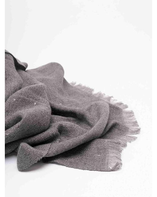 Brunello Cucinelli Gray Cashmere And Silk 'Diamond' Yarn Scarf