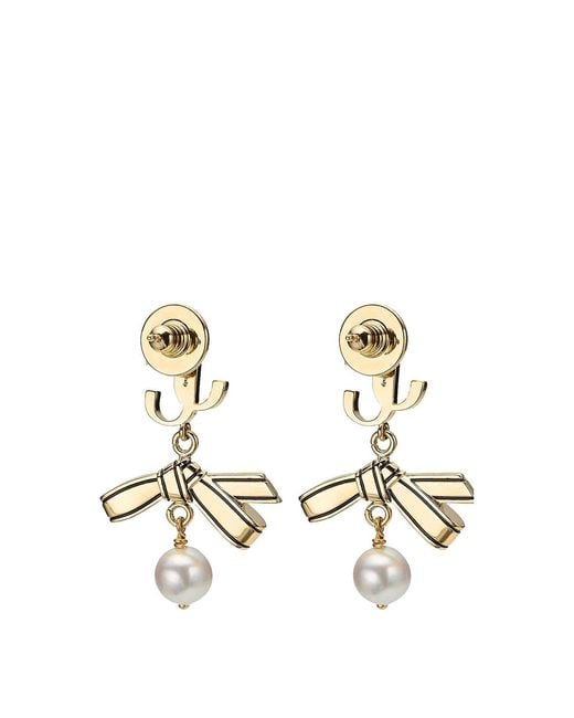 Jimmy Choo White Ribbon Pearl Earrings
