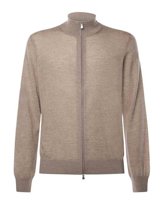 Giuliano Galiano Brown Wool Zip-Up Jacket for men