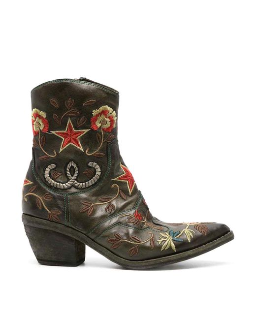 Fauzian Jeunesse Green Embroidered Camperos Boots