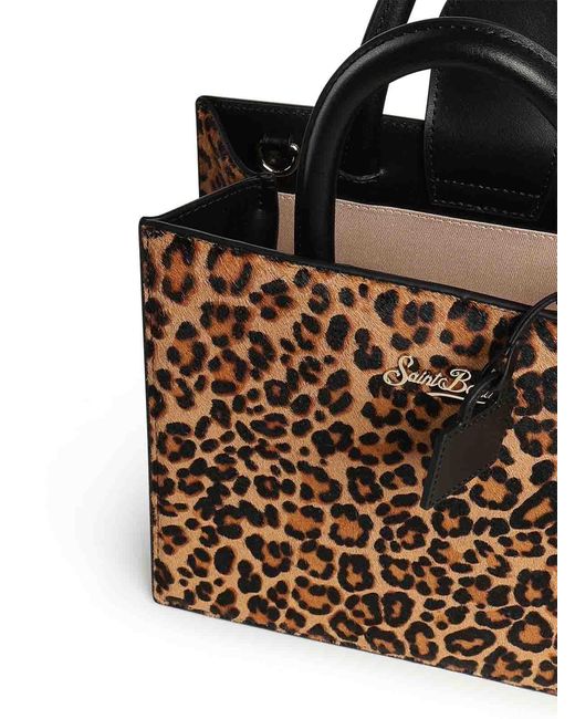 Mc2 Saint Barth Blue Leopard Print Midi Shopper Bag
