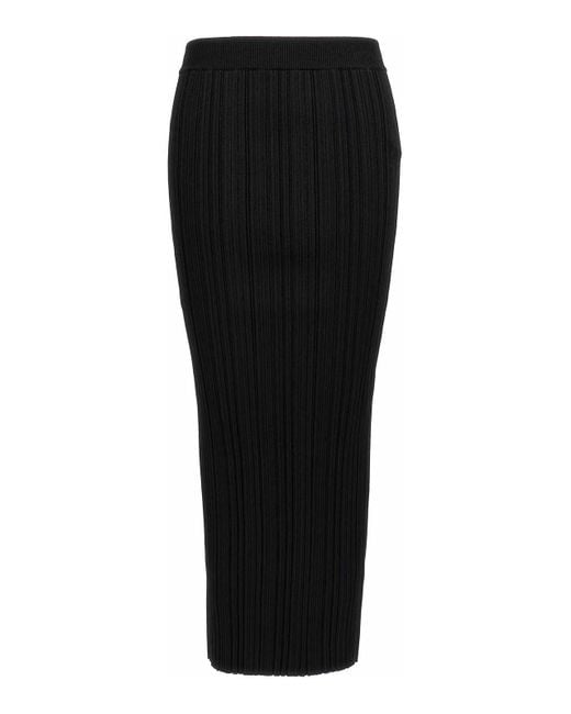 Balmain Black Pleated Midi Skirt