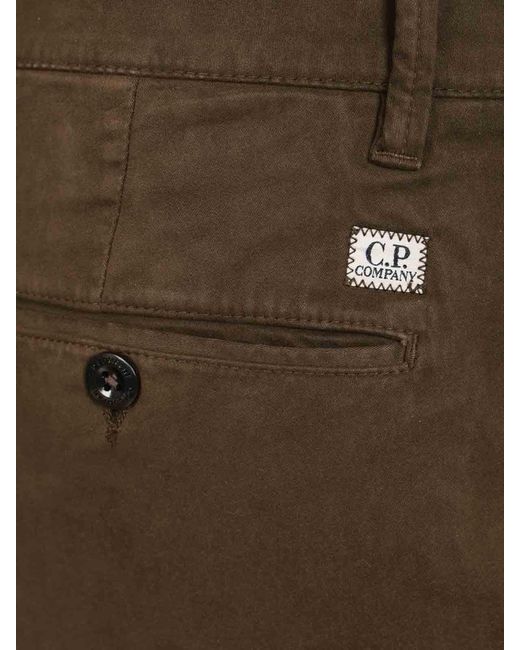 C P Company Brown Cargo Trousers Made Of Stretch Cotton Satin for men