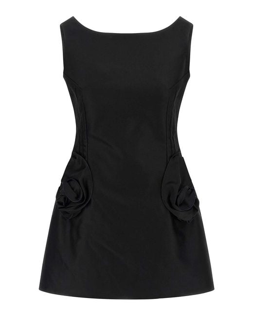 Magda Butrym Black Cotton Mini Dress With 3D Floral Pocket Details
