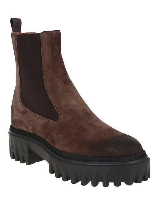 Hogan Brown H700 Suede Chelsea Boots