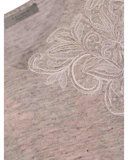 D. EXTERIOR White Linen And Lace Sweater