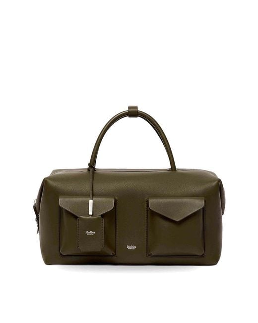 Max Mara Green Large Top Case Hand Bag With Pockets