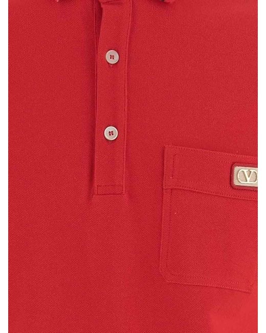 Valentino Garavani Red Vlogo Signature Piquet Cotton Polo Shirt for men