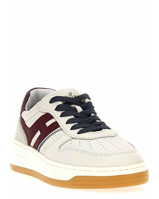Hogan White H630 Logo Patch Lace-Up Sneakers