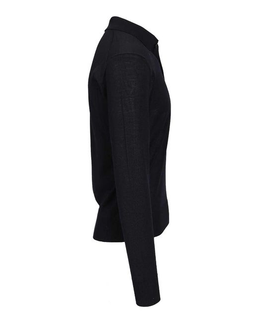 Emporio Armani Blue Long-Sleeved Wool Polo Shirt for men