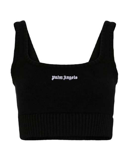 Palm Angels Black Embroidered-logo Knit Tank Top