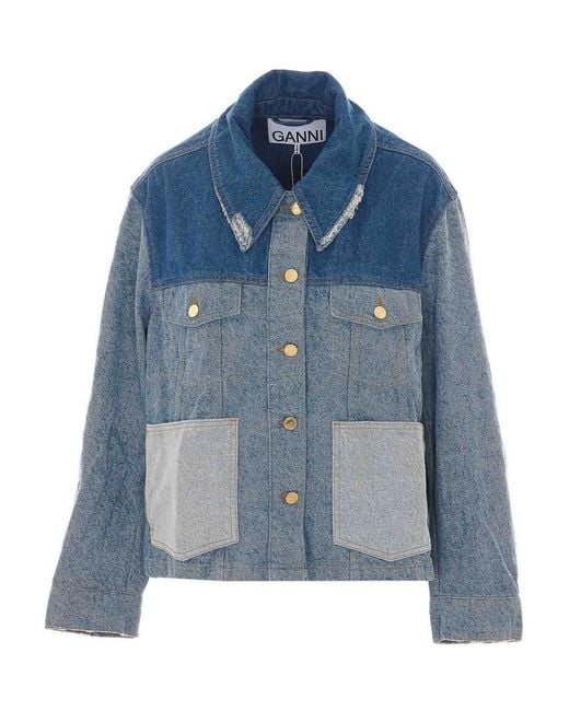 Ganni Blue Denim Patchwork Denim Jacket