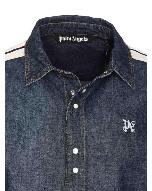 Palm Angels Blue Monogram Denim Track Jacket for men