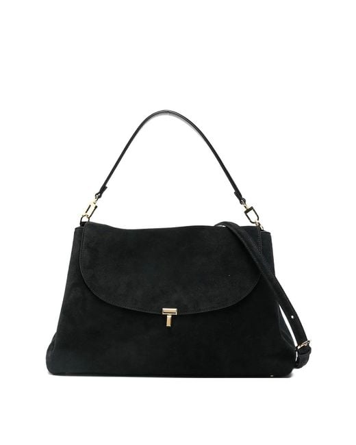 Totême Black T-Lock Suede Satchel Bag