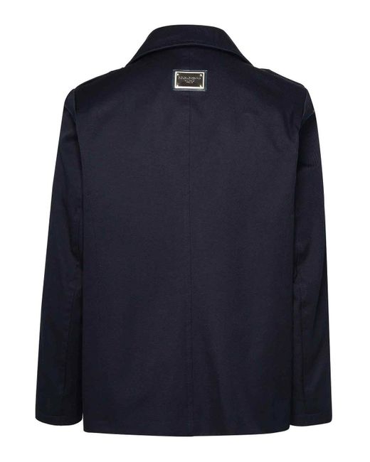 Dolce & Gabbana Blue Wool Double Breasted Coat for men