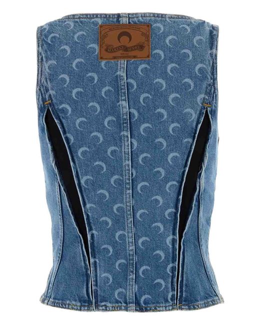 MARINE SERRE Blue Moon Denim Bustier Top