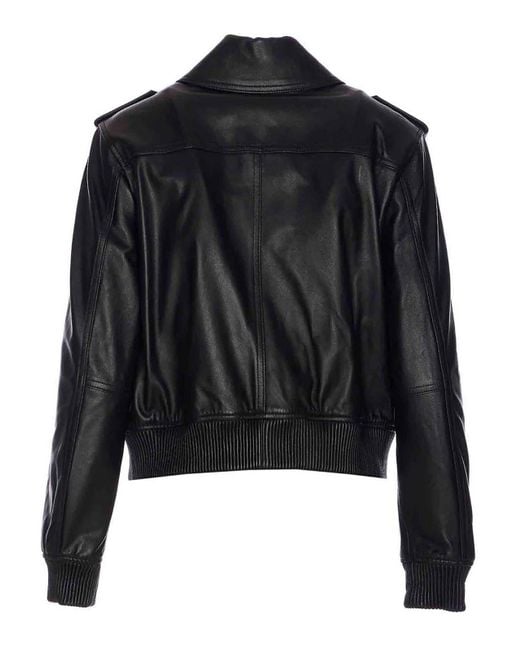 Michael Kors Black Leather Jacket With Epaulettes