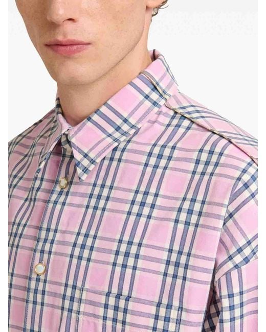 Marni Pink Checked-Pattern Long-Sleeve Shirt for men