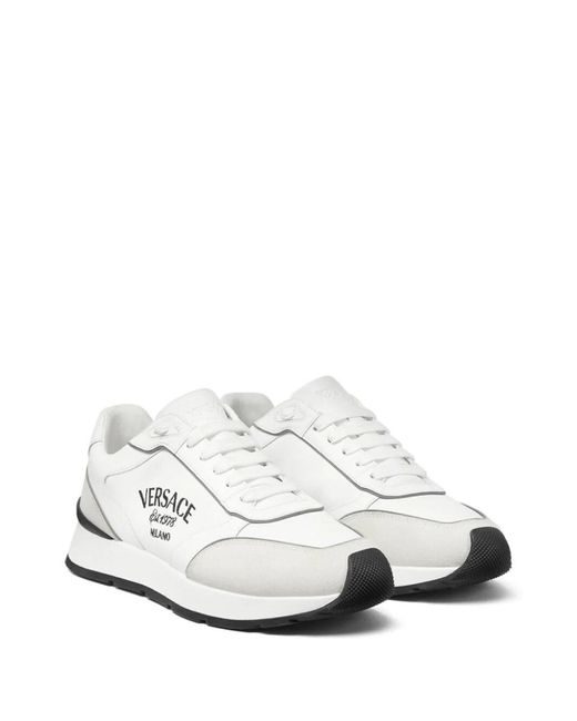 Versace White Logo Lace-up Sneakers for men