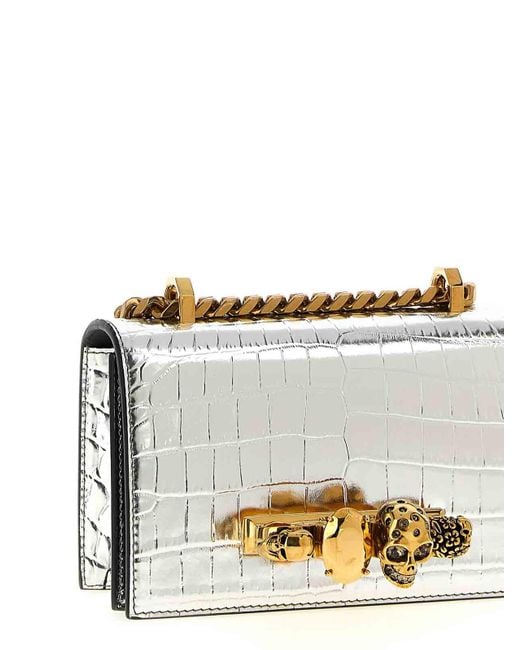 Alexander McQueen Gray Jewelled Satchel Mini Crossbody Bag