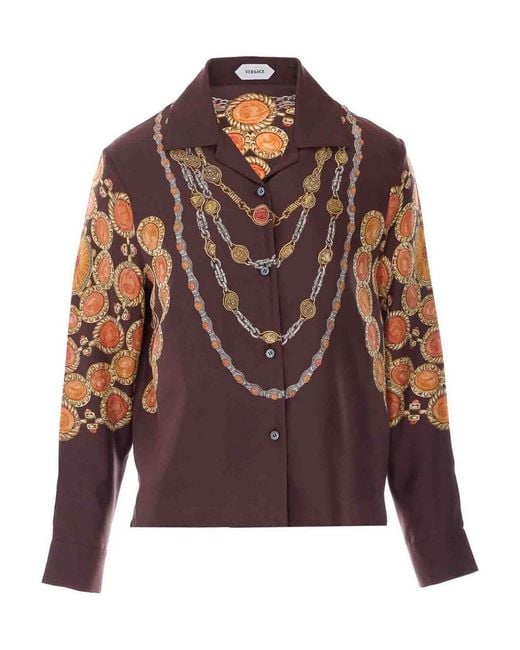 Versace Brown Printed Silk Twill Shirt