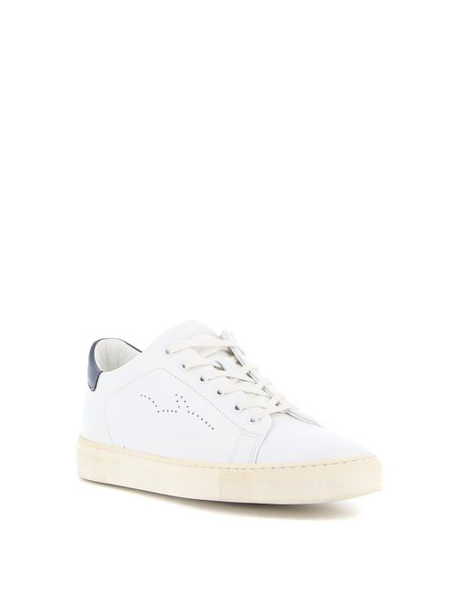Paul & Shark White Perforated Logo Leather Sneakers for men