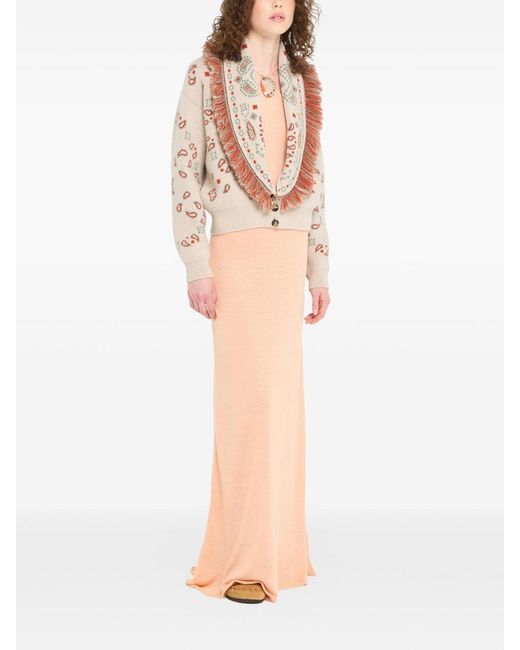 Alanui Natural Bandana Jacquard Cashmere And Wool Cardigan