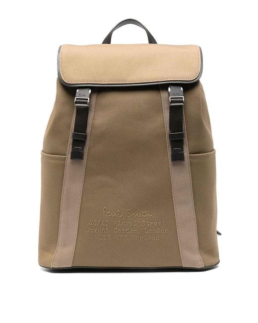 Paul Smith Natural Cotton Backpack With Leather Trim for men