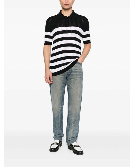 Balmain Black Striped-Pattern Polo Shirt for men