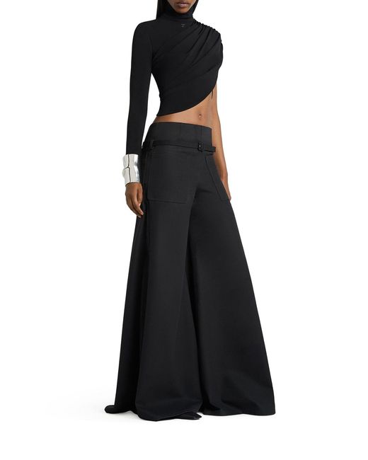 Courreges Black Asymmetric Cropped Jersey Top