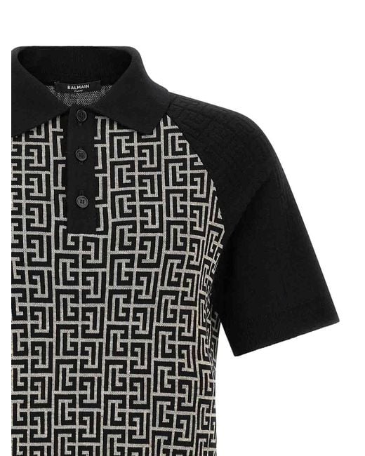 Balmain Black Pb Monogram Polo for men