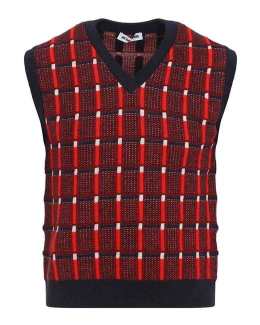 Jil Sander Red Sleeveless Knitted Vest for men