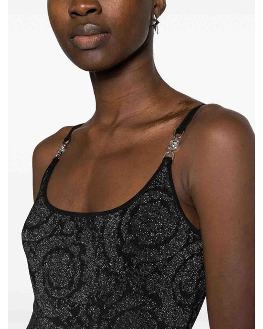 Versace Black Barocco Texture Knit Midi Dress