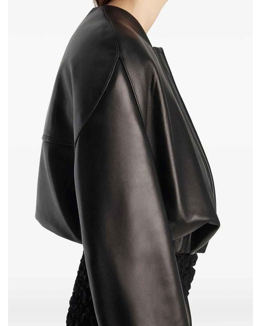 Khaite Black Cordan Leather Bubble Jacket