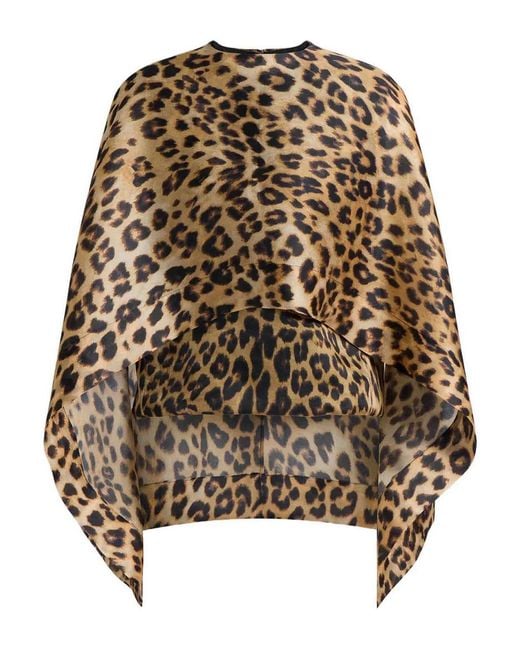 Alberta Ferretti Natural Triple Organza Long Draped Animal Shirt