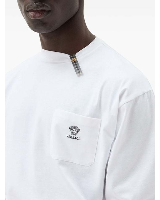 Versace White Embroidered Cotton-Jersey T-Shirt for men