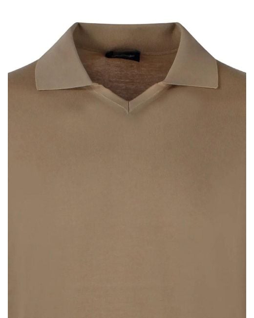 Drumohr Brown V-Neck Polo With Logo for men