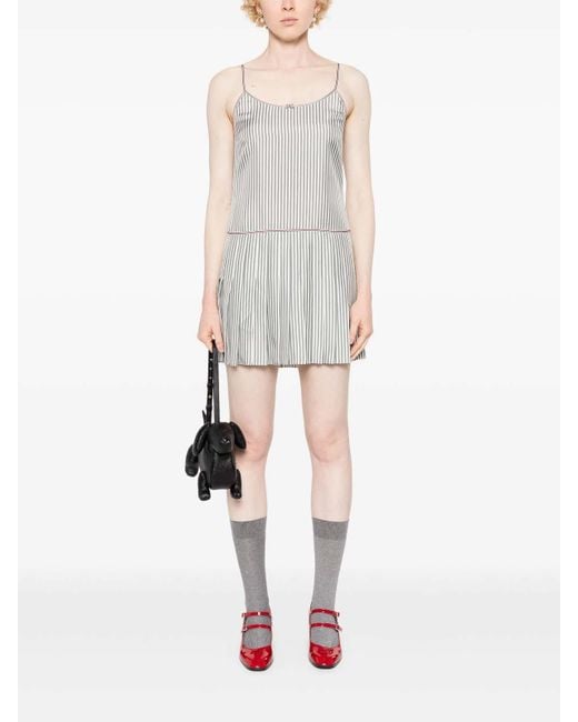 Thom Browne White Striped Pleated Minidress