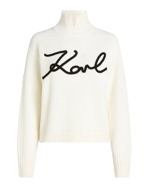 Karl Lagerfeld White Soutache Signature Chunky Knit