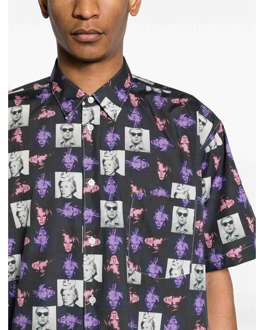 Comme des Garçons Blue Printed Cotton Shirt for men