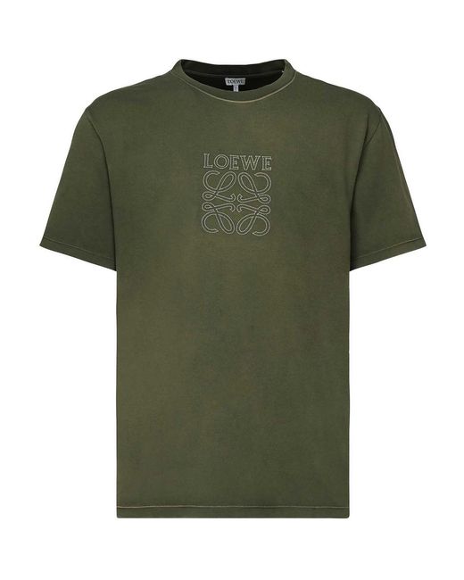 Loewe Green Cotton T-Shirt With Logo for men