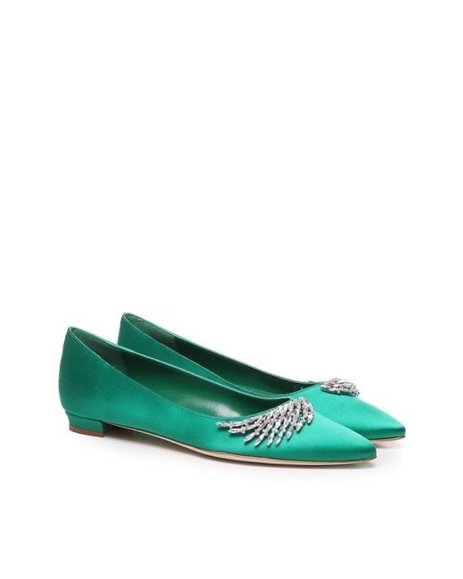 Manolo Blahnik Green Flat Shoes