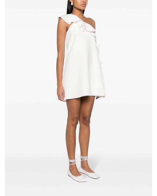 MSGM White One-Shoulder Ruffled Mini Dress