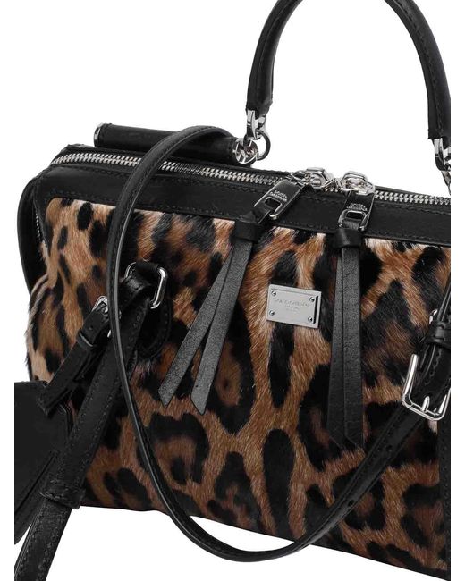 Dolce & Gabbana Black Vittoria Leo Print Handbag