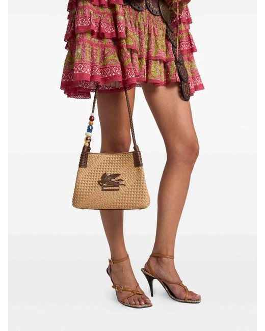 Etro White Libra S Rafia Shoulder Bag
