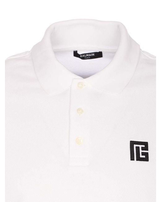 Balmain White Embroidered Pb Logo Polo for men